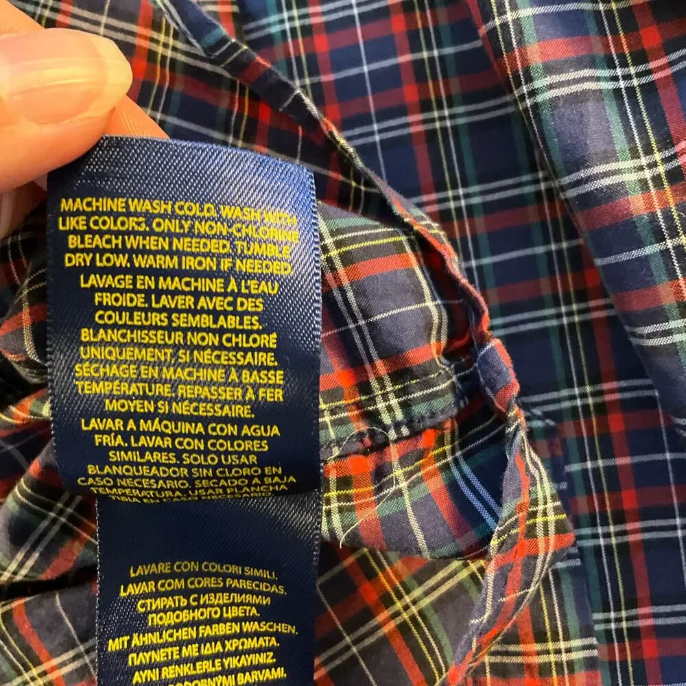 Ralph Lauren Blue and Red Checked Cotton Long Sleeve Button Down Size XL (Boys)